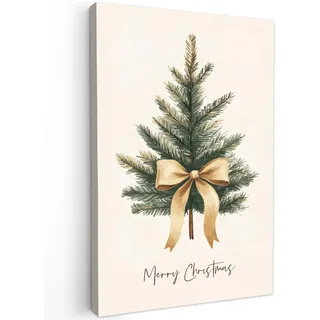 MuchoWow Leinwandbild Weihnachtsbaum - Weihnachten - Frohe Weihnachten - Beige Wanddeko Schlafzimmer 60x90 cm , Sandfarben , Textil , Kiefer , Abstrakt , Rechteckig , 60x90 cm , FSC 100% , gerahmt , Bilder & Rahmen, Bilder, Leinwandbilder