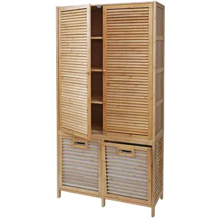 Mendler Bambus Badezimmerschrank HWC-N83, Regal Badregal Badschrank Schrank, 2 Wäschekörbe 2 Türen FSC® 168x