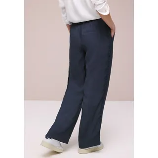 Webhose STREET ONE "Style Emee", Damen, Gr. 38, Länge 30, shadowed navy, Web, Obermaterial: 90% Modal, 10% Polyester, unifarben, loose fit lang, Hosen Webhose, Wide Leg Hose mit Crochet Tape