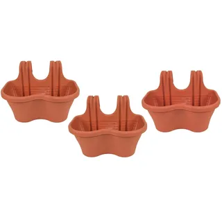 Kit 3 Stk Pflanzer 2 Plätze Balkon Balkonkasten Kunststoff Brown CM 37x28x25 H