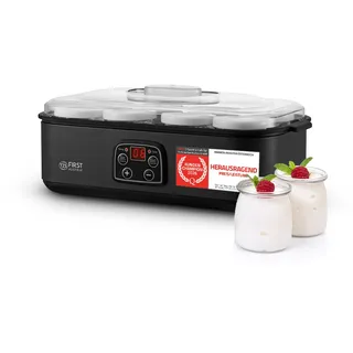 TZS First Austria - Joghurtbereiter 25W inkl. 8 Glasbehälter à 180 ml für bis 1,4L selbstgemachten Joghurt - Yogurt Maker mit Temperatur 20-55°C, Abschaltautomatik & LCD-Display - Joghurtmaschine grau
