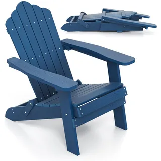 FANTASK Adirondack Stuhl, Adirondack Chair mit hoher Rückenlehne & Breiten Armlehnen, Wetterfester Balkonstuhl aus Kunststoff, Terrassenstuhl bis 180 kg für Garten, Terrasse (Marine)
