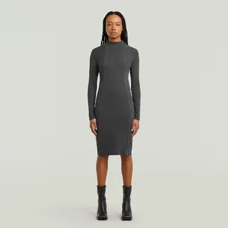 G-Star Washed Slim Rib Kleid Midi Schwarz S