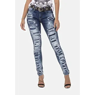 5-Pocket-Jeans CIPO & BAXX "Cipo & Baxx Jeans", Damen, Gr. W28/L34, Länge 34, blau, Obermaterial: 92% Baumwolle CO. 6% Polyester PES. 2% Elasthan EL., uni, slim fit, Jeans 5-Pocket-Jeans, mit coolen Destroyed-Elementen, WD479
