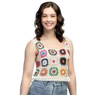 Boland 44590 - Häkeltop mit Blumen, Größe M/L, sexy Shirt für Disco oder Party, Kostüm für Karneval und Mottoparty