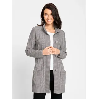 Strickjacke INSPIRATIONEN, Damen, Gr. 40, grau (steingrau, meliert), 50% Baumwolle, 50% Polyacryl, unifarben, Strickjacken Strickjacke