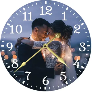 S&H&OU Benutzerdefinierte Wanduhr, Fotowanduhren für Wohnzimmerdekoration mit Foto, leise Wanduhr für Kinder, Personalisierte Fotowanduhr zum Aufhängen von Geburtstagsfotos