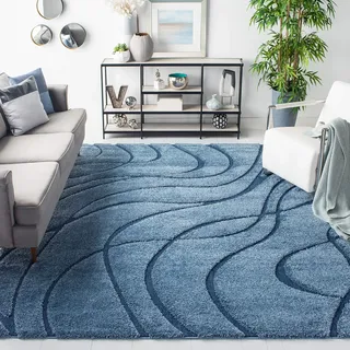 SAFAVIEH Zottelig Teppich für Wohnzimmer, Esszimmer, Schlafzimmer - Florida Shag Collection, Hoher Flor, Hellblau und Blau, 244 X 305 cm