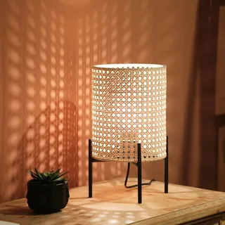 Opviq, AYD-3334, Tischlampe, 100 % RATTAN, Creme, 19 x 19 x 35 cm - Creme, Schwarz
