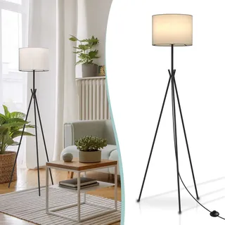 EMKE Stehlampe Schwarz Stativ Stehleuchte Wohnzimmer, E27 Standleuchte mit Fußschalte, Vintage Leselampe Stehlampe Schlafzimmer Floor Lamp Bogenlampe LED Stehlampe