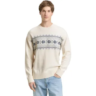 Strickpullover TOM TAILOR DENIM, Herren, Gr. XXL, wool weiß, Strick, Obermaterial: 60% Baumwolle, 40% Polyacryl, bedruckt, normal normal, Rundhals, Flachstrickbündchen, Pullover Strickpullover, mit Norweger-Muster