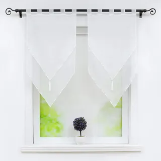 Joyswahl Scheibengardine Voile Bistrogardinen mit Quaste Panneaux, Zweifarbig »Lydia« Doppelschicht Kurzstore mit Schlaufen BxH 45x90cm Weiß/Weiß 2 Stück
