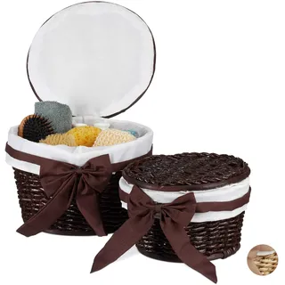 Relaxdays Badkörbchen Korbset mit Deckel 2er Set rund 0 x 0 x 0 cm schokobraun