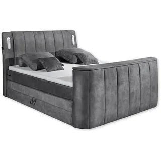 DALLAS 6 Boxspringbett 180x200 mit Bettkasten, Anthrazit - Bequemes Doppelbett mit motorisierter TV-Halterung & LED-Beleuchtung - 186 x 126 x 244 cm (B/H/T)