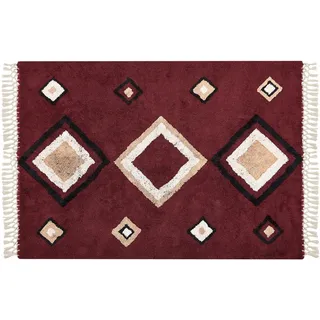 Beliani Kurzflor-Teppich Siirt 230/160 cm , Rot , Textil , Grafikmuster , Rechteckig , 160x230 cm , Teppiche und Böden, Teppiche, Orientteppiche