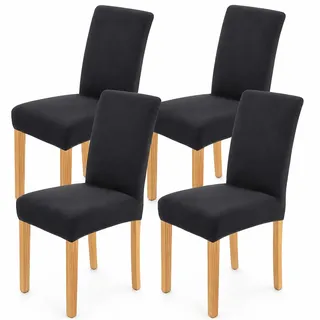 AngLink Stuhlhussen 4er Set Schwarz – Blickdicht Stretch Stuhlbezug Waschbar, Universal Hussen für Esszimmerstühle Hochlehner, rutschfest Schonbezug für Schwingstuhl Küche Hotel Deko