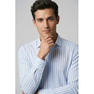 Langarmhemd DESOTO "Casual Kent 1/1", Herren, Gr. L, N-Gr, light blau stripes, Jersey, Obermaterial: 100% Baumwolle, gestreift, slim fit normal, Manschette, Hemden Langarmhemd, Businesshemd, Kentkragen, Jersey, schmale Form