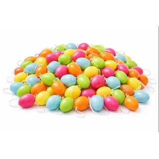 KAMACA 96er Set Bunte Ostereier aus Kunststoff zum Aufhängen – Ø 4 cm – Wetterfeste Osterdeko für Außen & Innen – Kunststoffeier zum Bemalen & Basteln – Deko für Osterstrauch & Garten