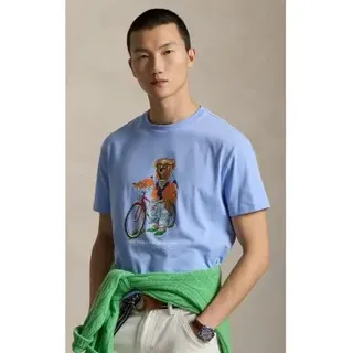 Polo Ralph Lauren für Herren. 710B16612001 Custom Slim Fit T-Shirt mit blauem Bär Polo (L), Lässig, Baumwolle, Kurzarm