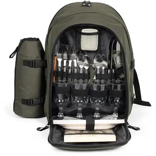 Livoo Picknick-Rucksack für 4 Personen SE970C – 11 l, 600D, 30 Zubehörteile, Grün, Großartig