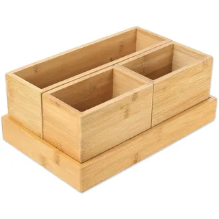 Schramm® 4-TLG. Set Aufbewahrungsboxen aus Bambus Verschiedene Größen Ordnungsbox Organizer Schubladen Ordnungssystem für Bad Haushalt und Büro