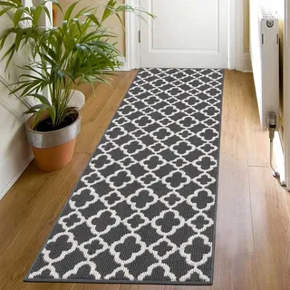 SHACOS Teppichläufer Flur rutschfest Modern 50x150 cm, Waschbar Küchenteppich, Schmal für Flur, Küche, Wohnzimmer, Dunkelgrau