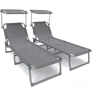 VOUNOT Sonnenliege 2er Set 200 x 60 x 30 cm Grau