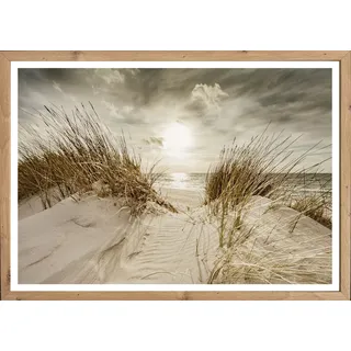 Bild mit Rahmen BÖNNINGHOFF "Wandbild gerahmt STRANDSONNE 50x70 cm – Maritime Wanddeko Dünen", beige (farbe rahmen: artisan, farbe bild(er): beige, grau, weiß), B:50cm H:70cm T:2,1cm, MDF, Papier, Bilder, Bild mit Rahmen, mit dekorativem Rahmen