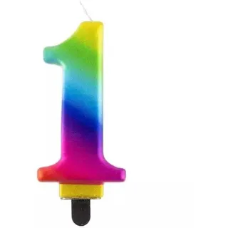 Regenbogenfarbene Geburtstagskerze, 8 cm - 1