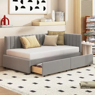 okwish Schlafsofa 90*200 mit 2 großen Stauraumschubladen und Lattenrost Samt Grau - Grau