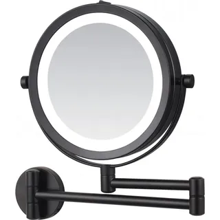 DEUSENFELD WL5BB - Batterie LED Doppel Wand Kosmetikspiegel, 5x Vergrößerung + Normalspiegel, Ø17,5cm, 360° vertikal und horizontal schwenkbar, 35 SMD Tageslicht LEDs, Metall matt schwarz