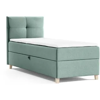 beautysofa Modern Boxspringbett HELEN MINI - Bett mit Federkernmatratze Polsterbett Grün Textil, 100x200 cm, Schlafzimmer, Betten, Polsterbetten