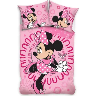 Beidseitig bedrucktes Bettwäscheset rosa 140 x 200 cm – Minnie Mouse/Schönheit - Rosa
