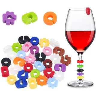 Graplan Glasmarkierer 36 Stück Glas Markierung Trinkgläser,Glasmarker Silikon,Buntes Weinglasmarkierer für Trinkglas Weinglas Champagnerglas Martini-Glas