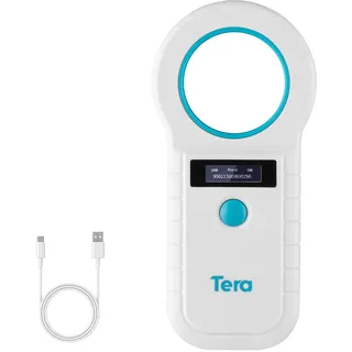 Tera Pet Mikrochip-Leser Scanner Tierchip-ID-Scanner mit OLED-Display Bildschirm Wiederaufladbarer Datenspeicher Tag Scanner für Hunde Katzen Tierverwaltung Weiß