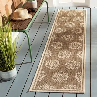 SAFAVIEH Kleines Medaillon Drinnen & Draussen - Beachhouse Collection, Kurzer Flor, Beige und Creme, 61 X 244 cm