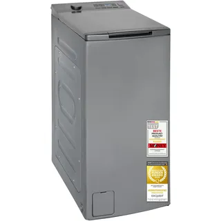Exquisit Waschmaschine 7,5kg LTO51207-030A Toplader Waschmaschine Schmal | Energieklasse A, 1200 U/Min, platzsparende Bauweise, Kurzprogramm, Startzeitvorwahl, einfache Bedienung, Farbe Silber