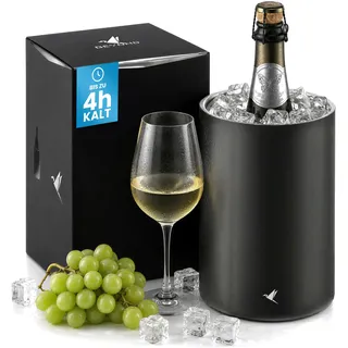 Beyond Weinkühler aus Edelstahl Flaschenkühler für Wein Champagner & Sekt-Flaschen, Doppelwandiger Sektkühler Getränkekühler für Weißwein, Geschenk-Set Männer Frauen Weinzubehör Geschenkidee - Schwarz