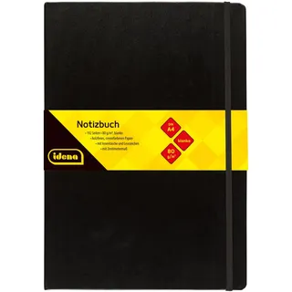 IDENA Notizbuch A4, liniert, Papier cremefarben, 96 Blatt, 80 g/m2, Hardcover in schwarz (A4, blanko)