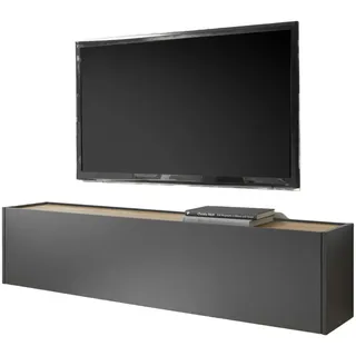 furn.design Lowboard Center grau Eiche Wotan Holzwerkstoff, Nachbildung,Eiche, Uni, Holz Optik, 150x35x30 cm, Wohnzimmer, Wohnwände, Lowboards, Lowboards hängend