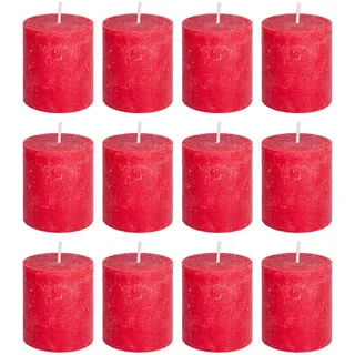 Butlers Stumpenkerze (12er Set) Rustic , Rot , Paraffin , 7x8x7 cm , Dekoration, Kerzen & Kerzenhalter