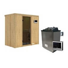KARIBU Sauna »Pärnu«, inkl. 9 kW Saunaofen mit externer Steuerung, für 2 Personen - beige