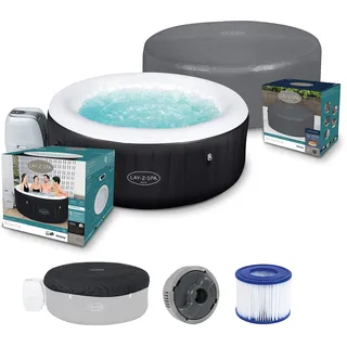 Bundle aus Bestway Lay-Z-SPA Miami AirJetTM Whirlpool, 180 x 66 cm, 2-4 Personen, rund, schwarz + Bestway Lay-Z-SPA Xtras EnerySense Thermo-Komplettabdeckung Ø 180 x 66 cm, rund