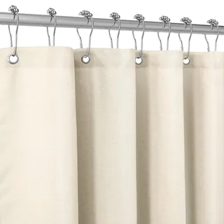 Duschvorhang Leinen mit Metall Duschvorhangringe Stoff Textil Badewannenvorhang Anti Schimmel Bad Vorhang Wasserdicht Badewanne Vorhang Schwerer Shower Curtain Badezimmer - 182 x 214cm (Beige)