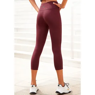 Caprileggings LASCANA, Damen, Gr. 40/42, N-Gr, rot (weinrot), Single Jersey, Obermaterial: 95% Baumwolle, 5% Elasthan, unifarben, Basic, Basic kniebedeckend, Hosen Caprileggings, mit breitem weichem Bündchen, Loungewear, Topseller