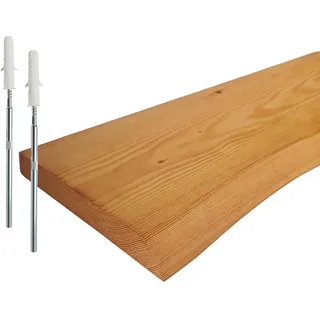 Relaxdays Wandregal Natur Kiefer Massivholz Baumkante 100 cm , Hellbraun , Holz , 100x3x22 cm , Wohnzimmer, Regale, Wandregale