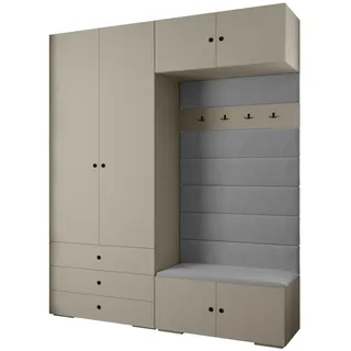 Abiks Möbel Garderoben-Set 236,7/200/47 , Kaschmir, Grau, Schwarz , Metall , Nachbildung , 8 Fächer , 200x236.7x47 cm , Garderobe, Garderoben-Sets & Garderoben-Serien, Garderoben-Sets