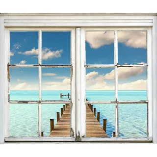 Queence Wandsticker »Steg ins Meer« Wandsticker, Wandbild, selbstklebend, Meer, Wasser, Steg, blau