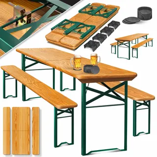 Kesser KESSER® Bierzeltgarnitur 3 teilig Gartenmöbel-Set Klappbar 170 x 46 x 75cm 2X Bierbänke 1x Biertisch Festzeltgarnitur Biertisch Stehtisch Sitzgarnitur Holz 12-teiliges Bodenschoner-Set