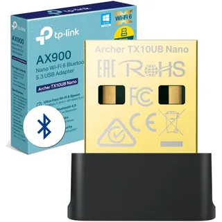 TP-Link Archer TX10UB Wi-Fi 6 AX900 Buletooth WLAN Stick Für PC, Bluetooth 5.3 Dual Band WLAN Adapter, Nano Größe, WPA3, MU-MIMO, nur Kompatibel mit Windows 11-10